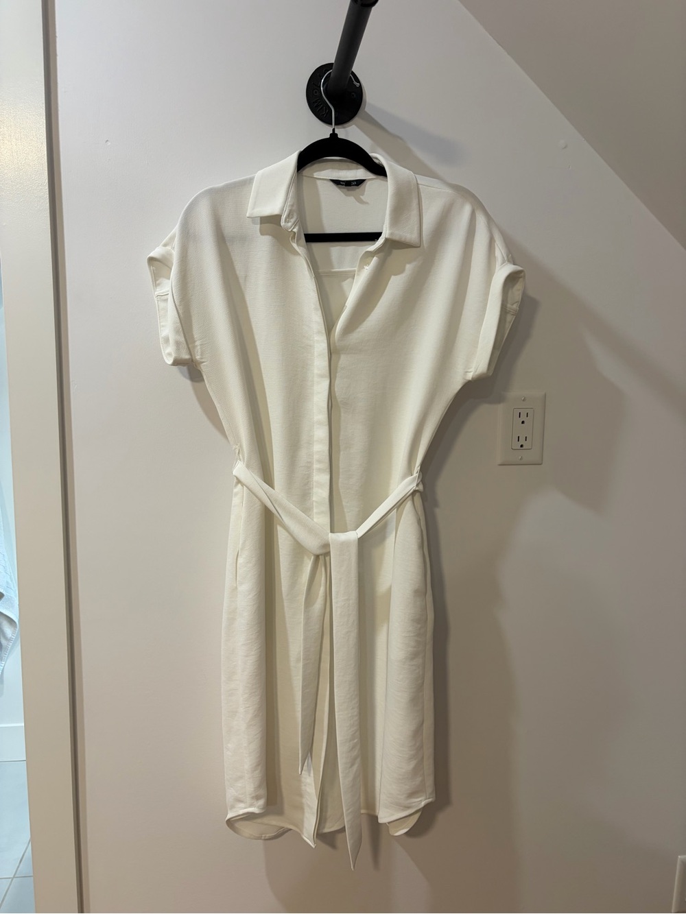 RW&CO. Cream Shirt Midi Dress with Self Tie